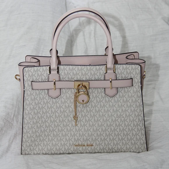 Michael Kors Pink and Cream Satchel with Gold-Tone Hardware